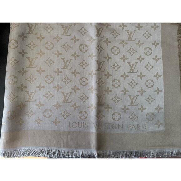 Louis Vuitton  Silk Lurex Wool Monogram Shine Shawl Greige*BRAND-NEW with COA - Picture 6 of 7
